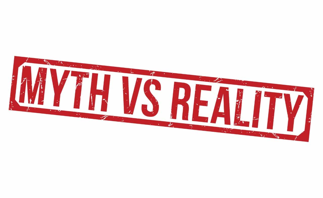 words myth vs reality in red stamp on white background