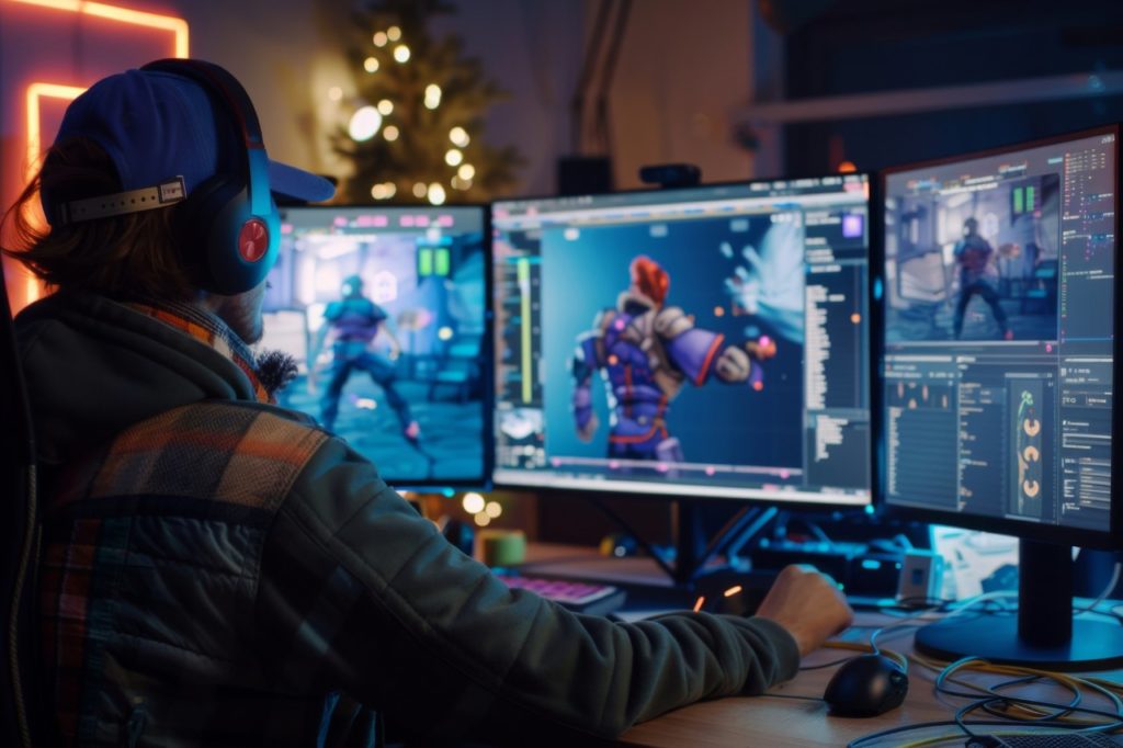 game designer working in front of his computer