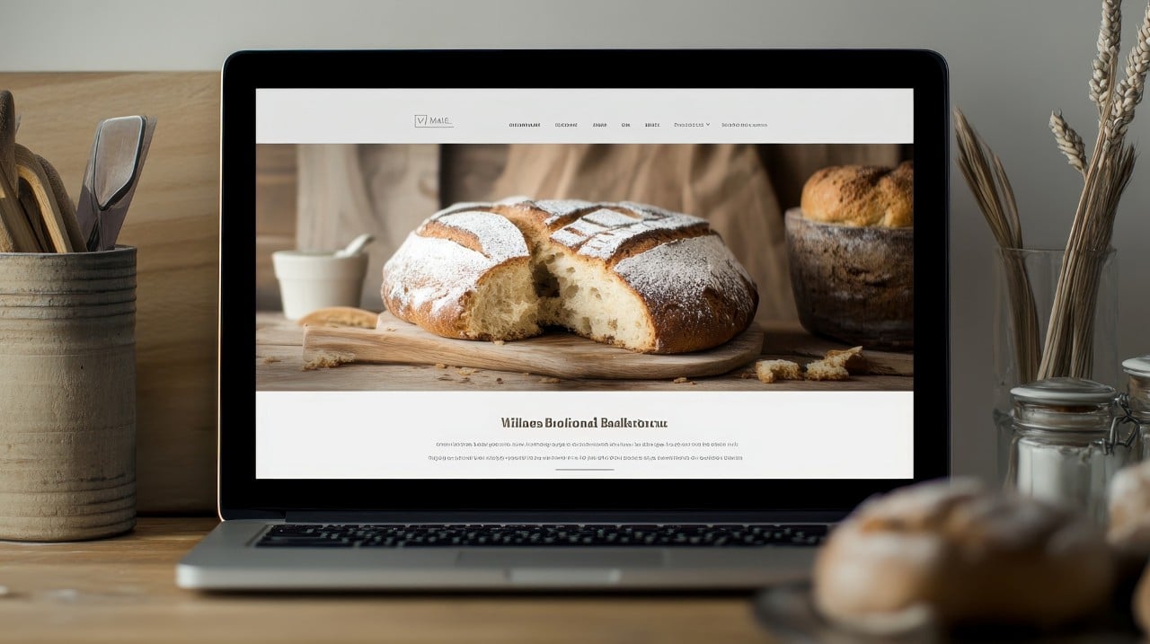 laptop displaying a website for bread