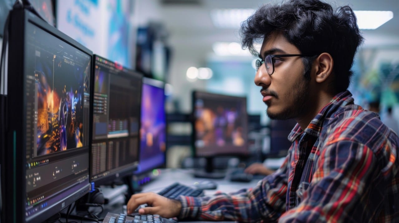 game developer working in front of his computer
