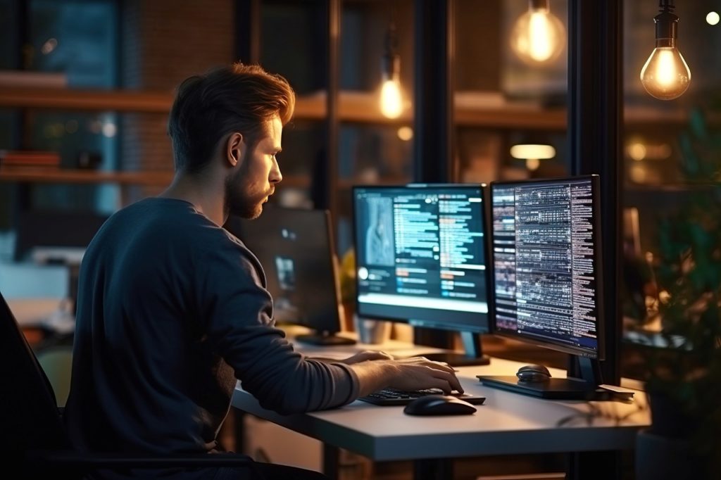 man working on his computer