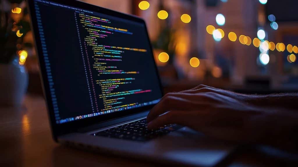 Close up of female hands while typing on laptop