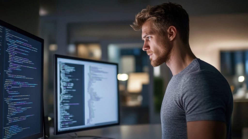 man sitting in front of a computer