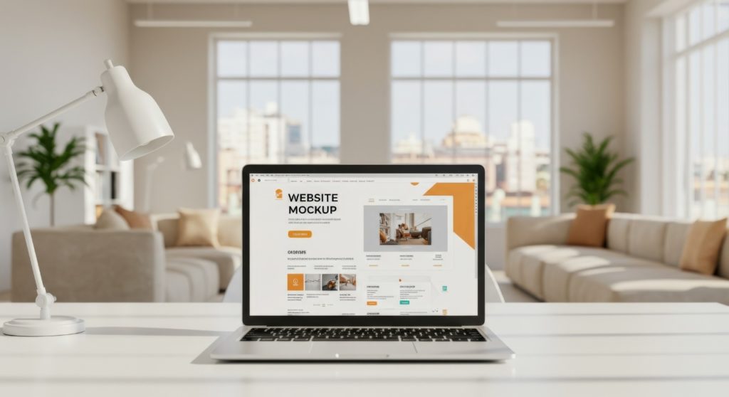 laptop on top of a table showing a website on the screen